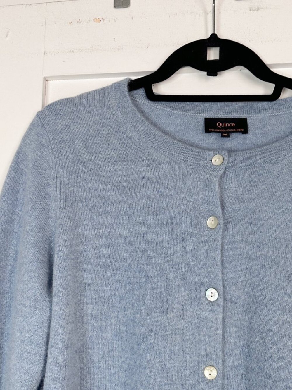 Quince 100% Mongolian Cashmere Cardigan Faded Denim Blue M - Picture 2 of 11